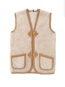 Preorder womens wool bodywarmer beige with brown trim