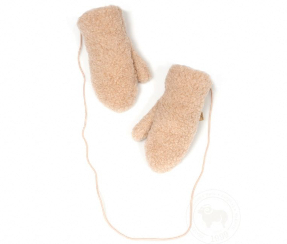 preorder wool mittens with strings beige