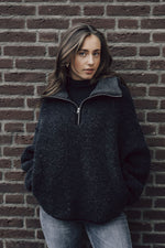 Load image into Gallery viewer, Preorder bel 3/4 zip sweater (deep black)
