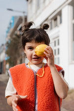Load image into Gallery viewer, preorder kids camino gilet (coral w lavender trim)
