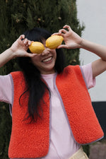 Load image into Gallery viewer, Preorder NEW Women’s Camino Wool gilet (coral w lavender trim)
