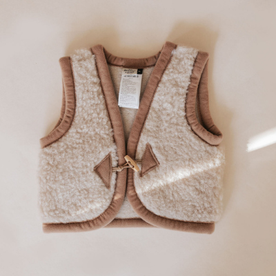 preorder wool bodywarmer (beige with brown trim)