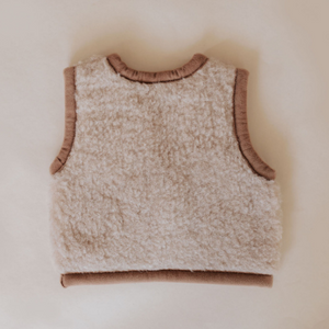 preorder wool bodywarmer (beige with brown trim)